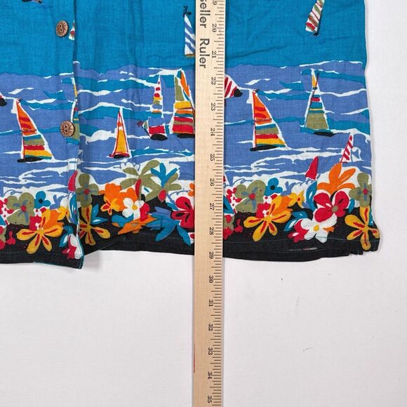 White Stag Shirt Plus Size 18W / 20W Blue Button Front Linen Sailboat Beach - Picture 9 of 9